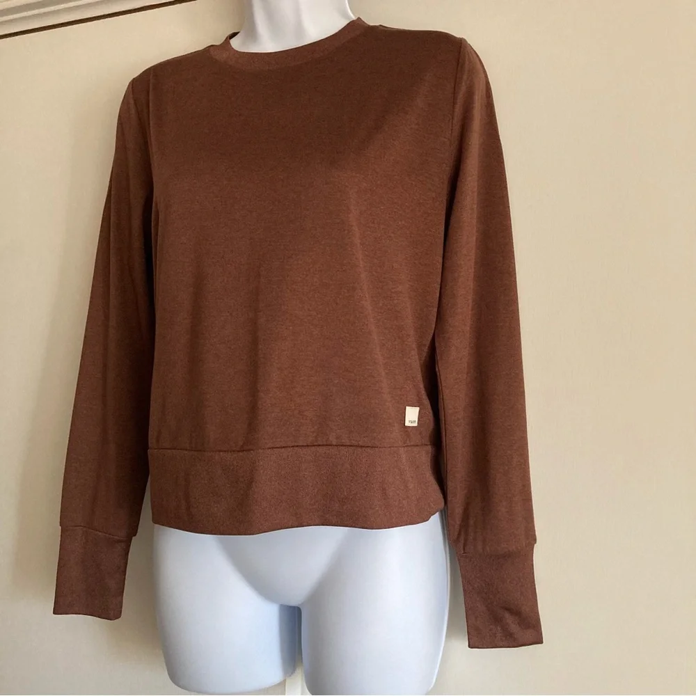 Vuori Daydream Brown Crew Neck Long Sleeve Tee in Mulberry Heather, Sz XS - Picture 4 of 14